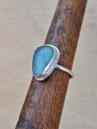 Image 7 of Pale Aqua blue teardrop Cornish Seaglass Ring - Adjustable size