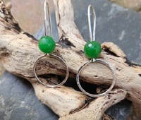 Image 5 of Circular Sterling Silver Hook gemstone Earrings with Green Agate