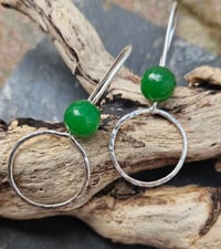 Image 1 of Circular Sterling Silver Hook gemstone Earrings with Green Agate