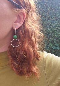 Image 4 of Circular Sterling Silver Hook gemstone Earrings with Green Agate