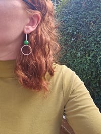 Image 2 of Circular Sterling Silver Hook gemstone Earrings with Green Agate