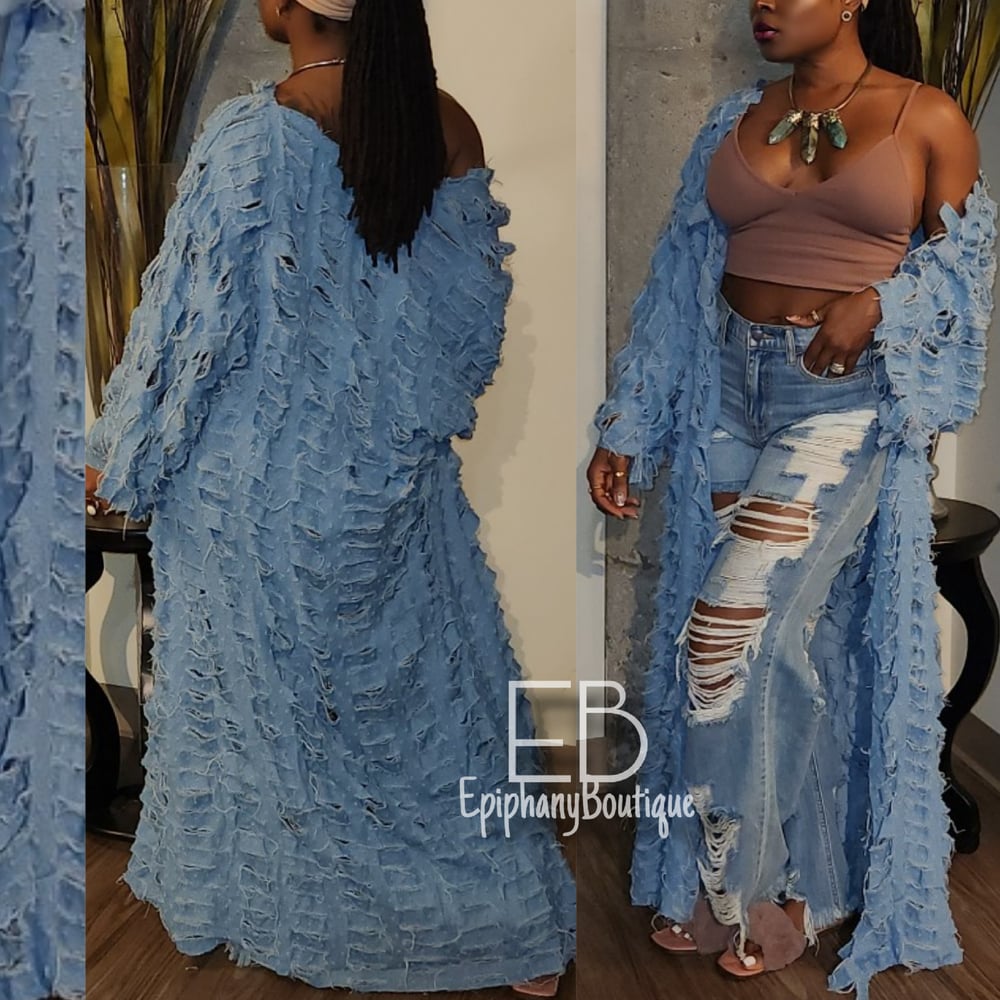 Image of The Denim Distressed Duster