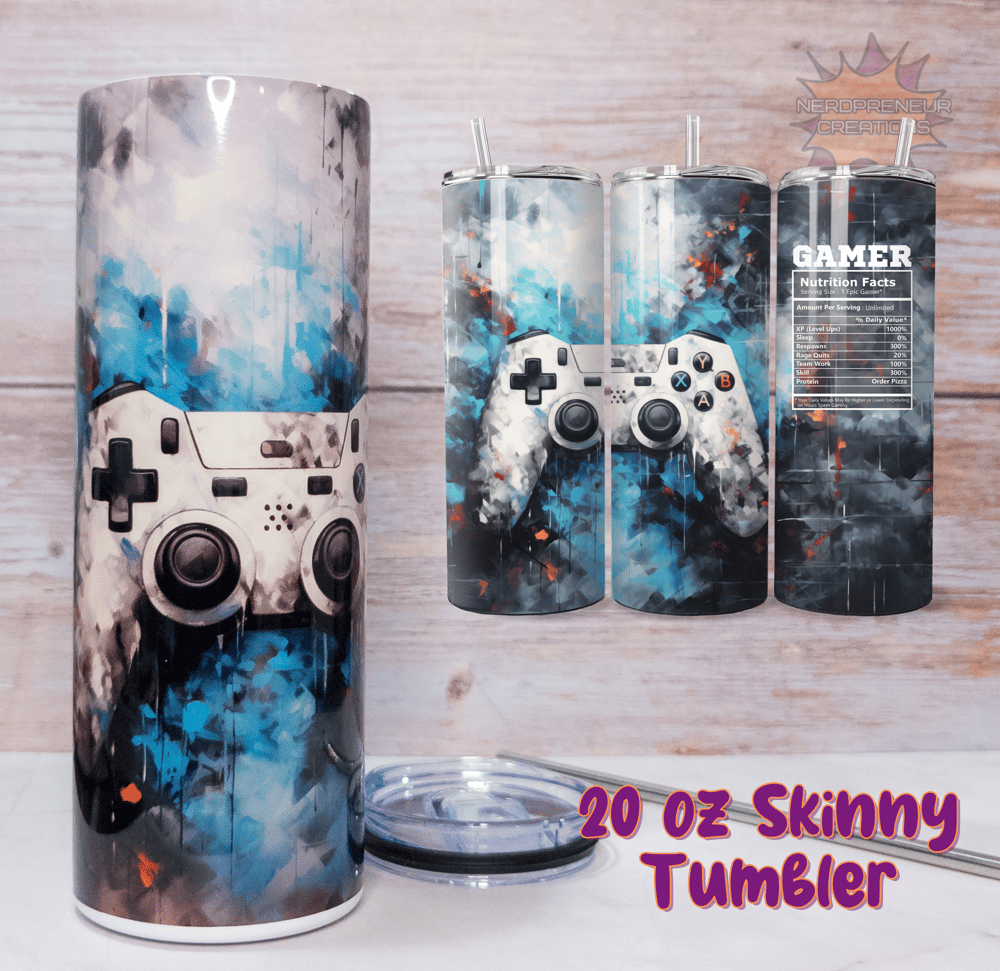 Image of 20 oz Skinny Tumbler – Gamer Facts