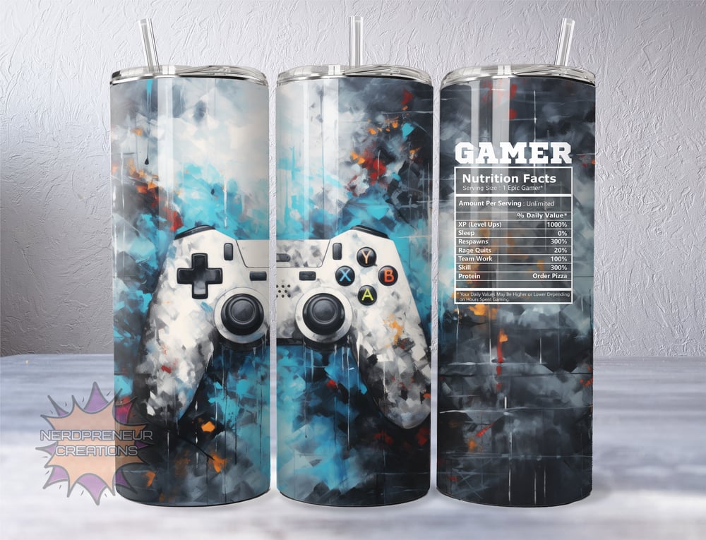 Image of 20 oz Skinny Tumbler – Gamer Facts