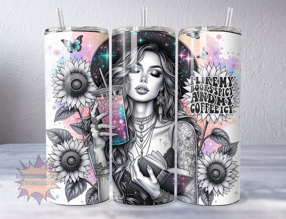 Image of 20 oz Skinny Tumbler – Books Spicy and Coffee Icy