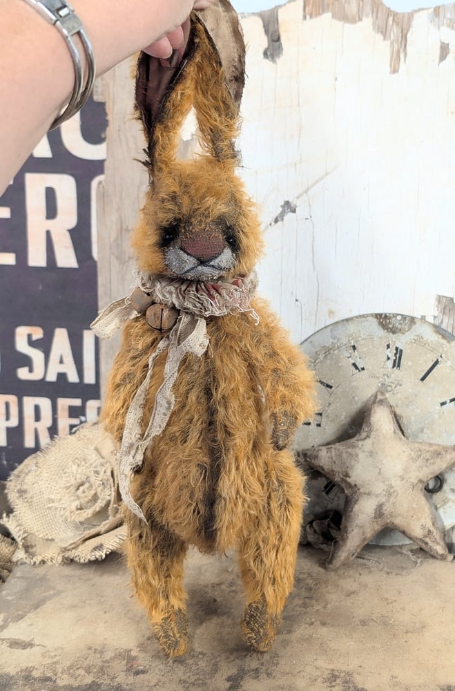 Image of 14" (tip of ears) -Primitive Vintage style Frumpy Old Mohair Rabbit by Whendi's Bears ,.