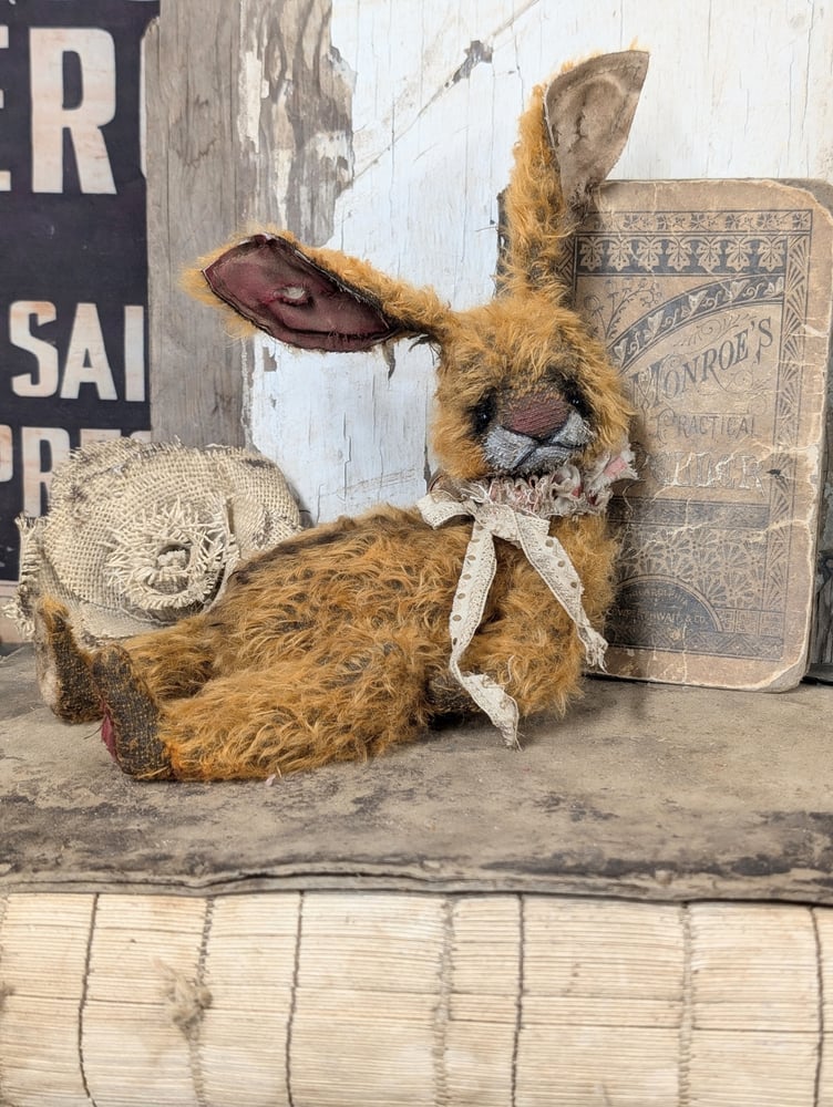 Image of 14" (tip of ears) -Primitive Vintage style Frumpy Old Mohair Rabbit by Whendi's Bears ,.