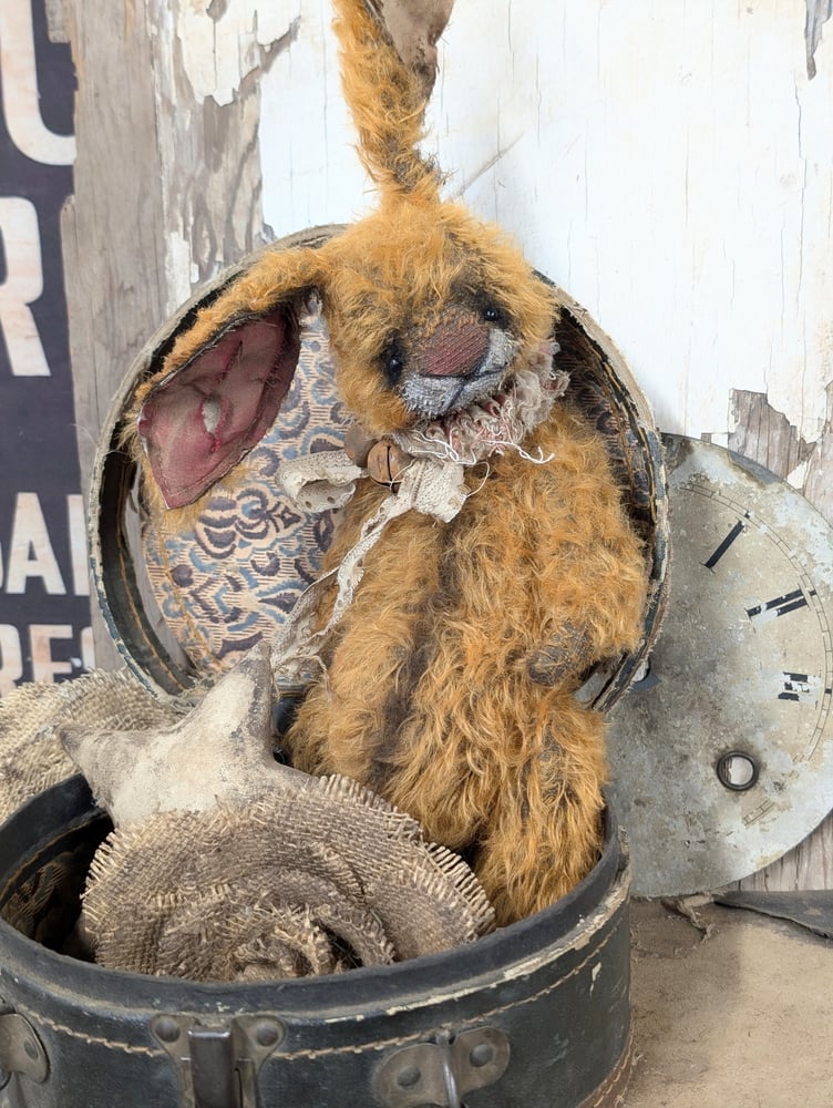 Image of 14" (tip of ears) -Primitive Vintage style Frumpy Old Mohair Rabbit by Whendi's Bears ,.