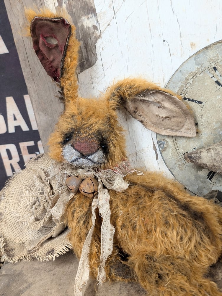 Image of 14" (tip of ears) -Primitive Vintage style Frumpy Old Mohair Rabbit by Whendi's Bears ,.