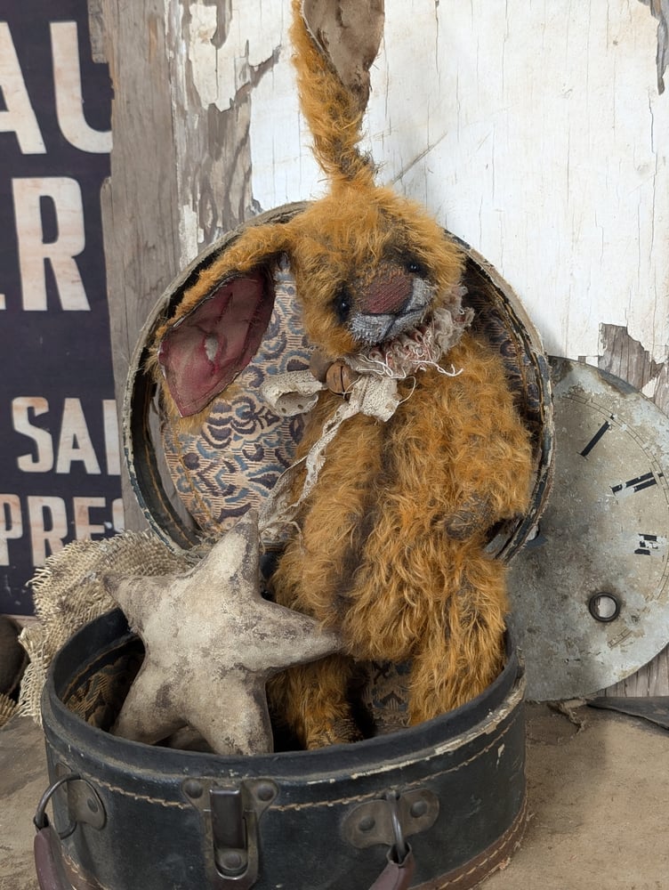 Image of 14" (tip of ears) -Primitive Vintage style Frumpy Old Mohair Rabbit by Whendi's Bears ,.