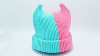 Image 2 of Pastel Pink and Mint Horned Beanie