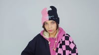 Image 1 of Black and Pink Horned Beanie