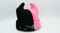 Image 6 of Black and Pink Horned Beanie