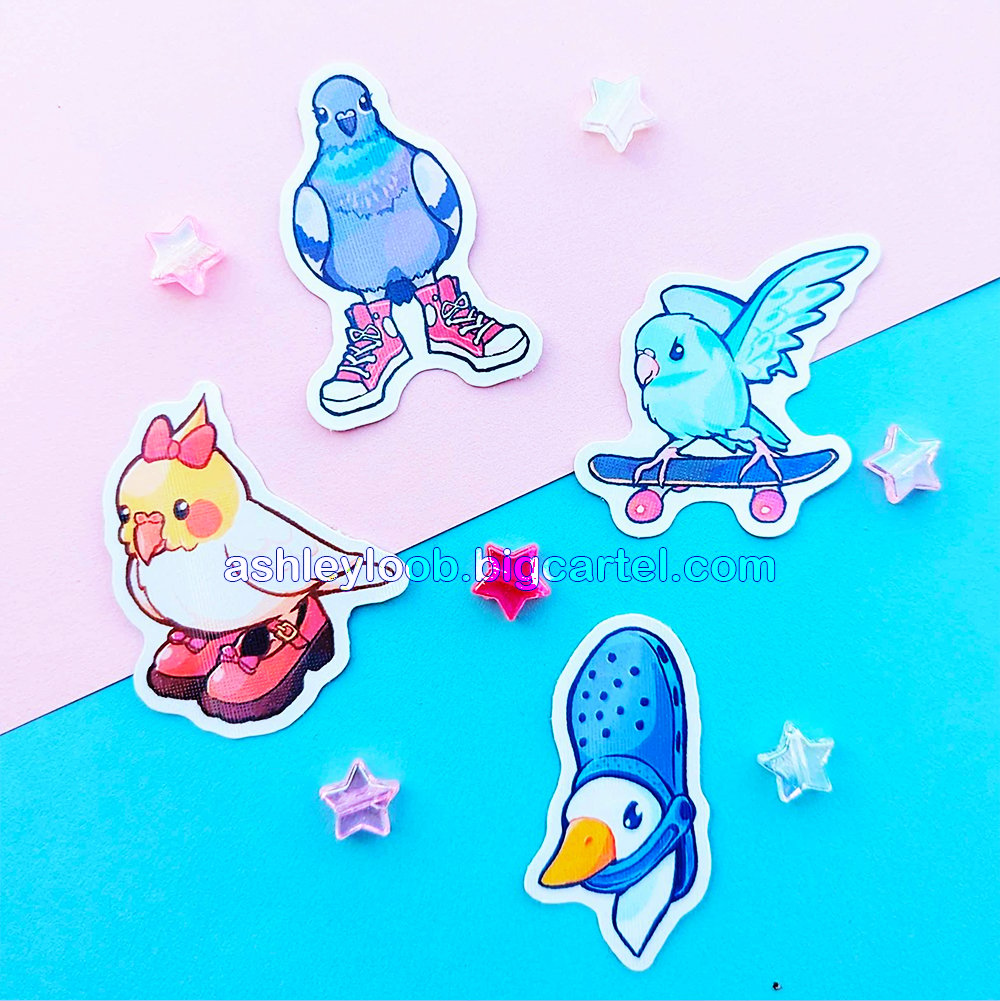 Bird earrings + stickers