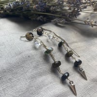 Image 4 of Green Tourmaline Herkimer Diamond Pendulum Sterling Silver Threader Earrings