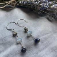 Image 1 of Iolite Gray Moonstone Pyrite Nugget Natural Gemstone Sterling Silver Earrings