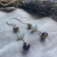 Image 3 of Iolite Gray Moonstone Pyrite Nugget Natural Gemstone Sterling Silver Earrings