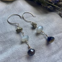 Image 2 of Iolite Gray Moonstone Pyrite Nugget Natural Gemstone Sterling Silver Earrings