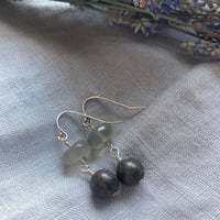 Image 3 of Dolomite Druzy Gray Moonstone Natural Gemstone Sterling Silver Earrings