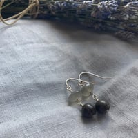 Image 1 of Dolomite Druzy Gray Moonstone Natural Gemstone Sterling Silver Earrings