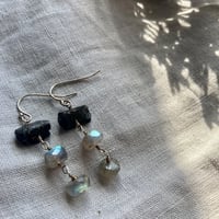 Image 4 of Black Tourmaline Gray Labradorite Natural Gemstone Sterling Silver Earrings 