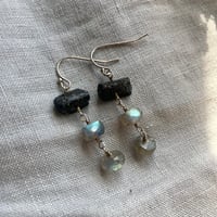 Image 3 of Black Tourmaline Gray Labradorite Natural Gemstone Sterling Silver Earrings 