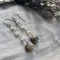 Image 2 of Labradorite Rainbow Moonstone Natural Gemstone Sterling Silver Earrings