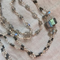 Image 3 of Black Banded Agate Herkimer Diamond Gray Labradorite Sterling Silver Necklace