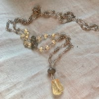 Image 1 of Yellow Citrine Gray Moonstone Natural Gemstone Sterling Silver Necklace