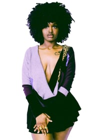 Draped sweater in patchwork