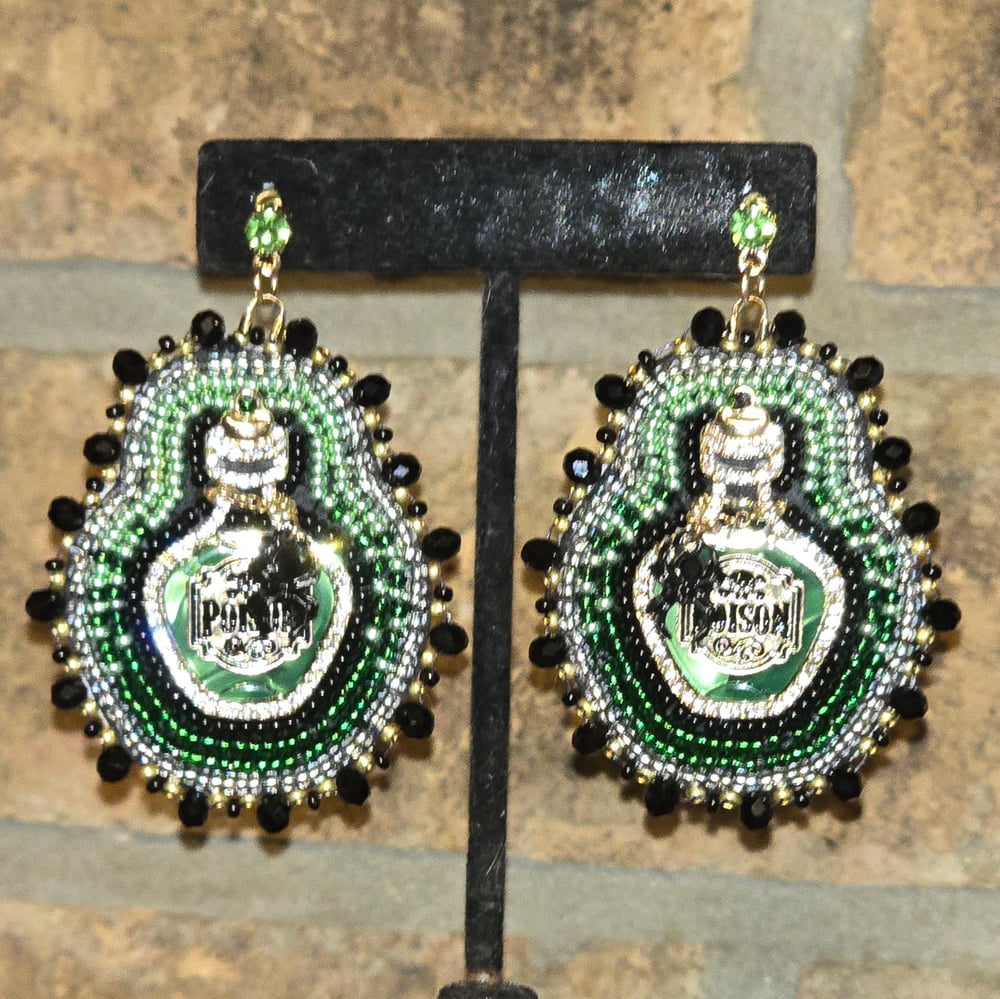 Image of Pretty Poison Beaded Poison Bottle Bling Earrings