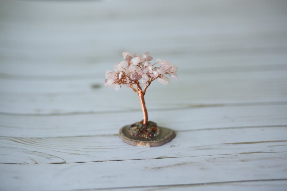 Image of Copper wire wrapped crystal tree - rose quartz