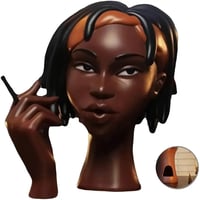 Image 1 of Black Lady with head band smoking a cigarette backflow Incense Burner