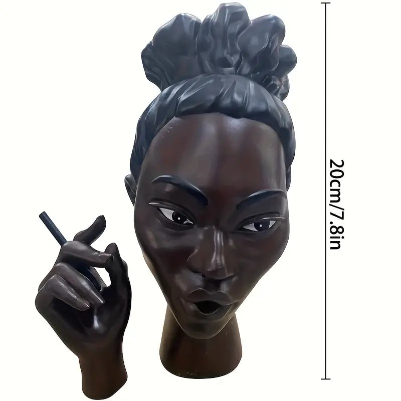 Black Lady with eyes open 2 smoking a cigarette backflow Incense Burner