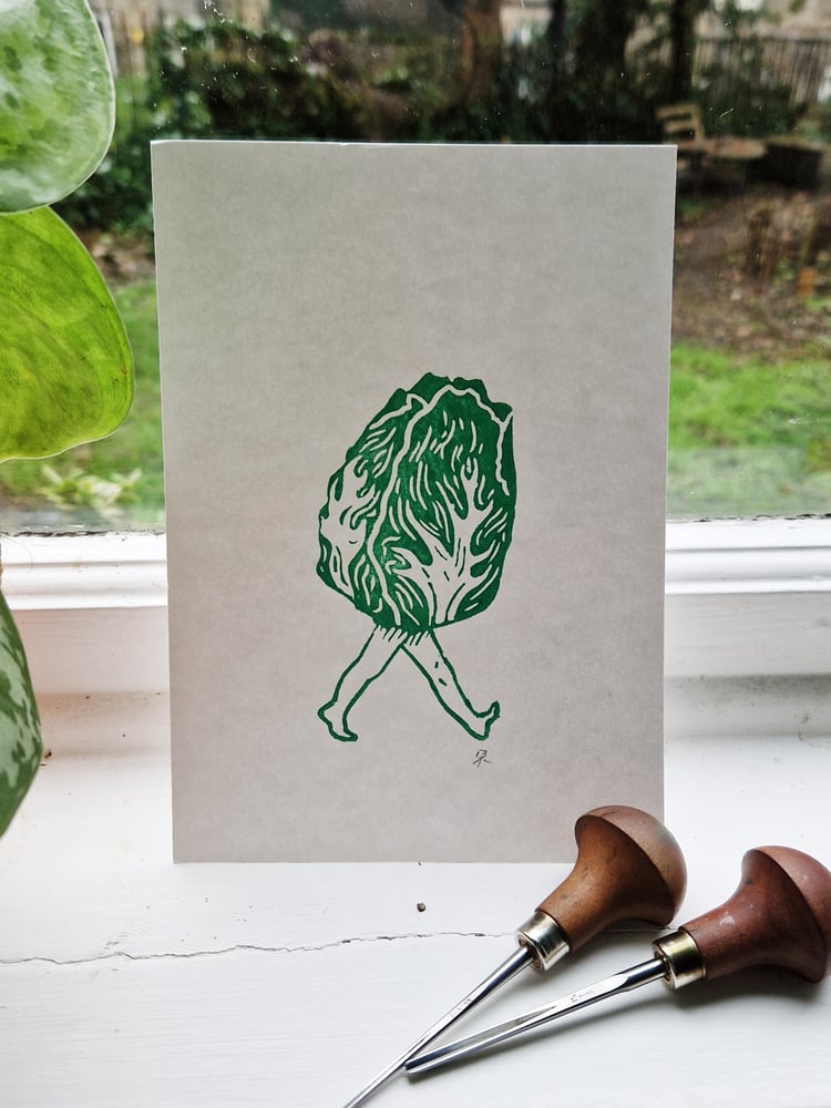 Image of 'Lettuce' A5 Lino Print by Rosanna Reade