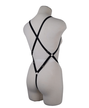 Black G-String Body Harness (Silver)