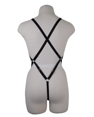 Black G-String Body Harness (Silver)