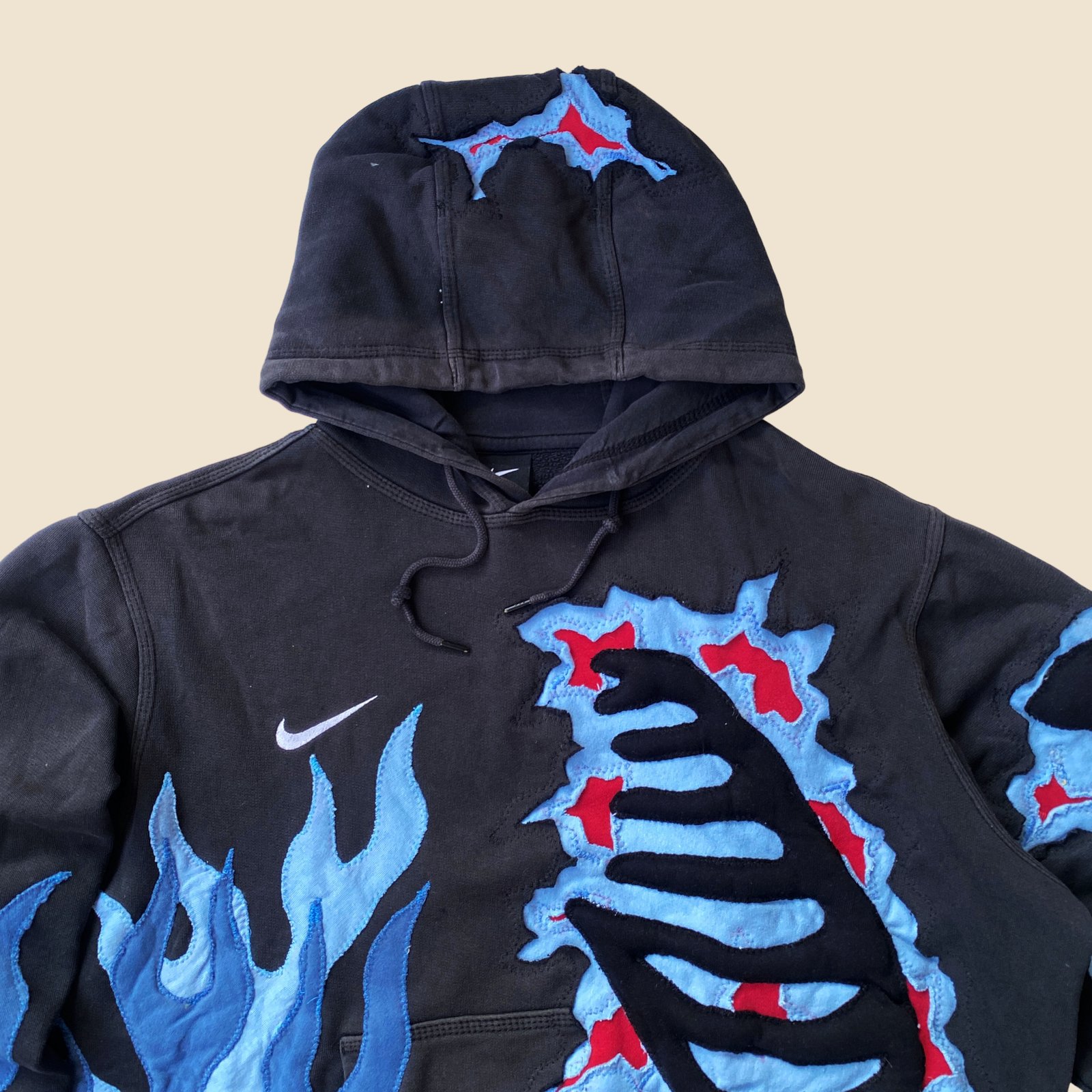 REWORKED NIKE FLAME CRACKY 3D PUFF SKELETON HOODIE SIZE L BOXY XL konkrite market