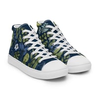 Image 2 of Art Nouveau Inspired Blue Boho Floral Sketch Women’s high top canvas shoes