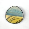 Colourful Coastal Inspired Porcelain Brooch in Yellow and Blue (Rounded)