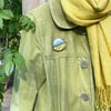 Colourful Coastal Inspired Porcelain Brooch in Yellow and Blue (Rounded)