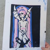 Image 1 of Trans Demon A4 Original Linocut Print 