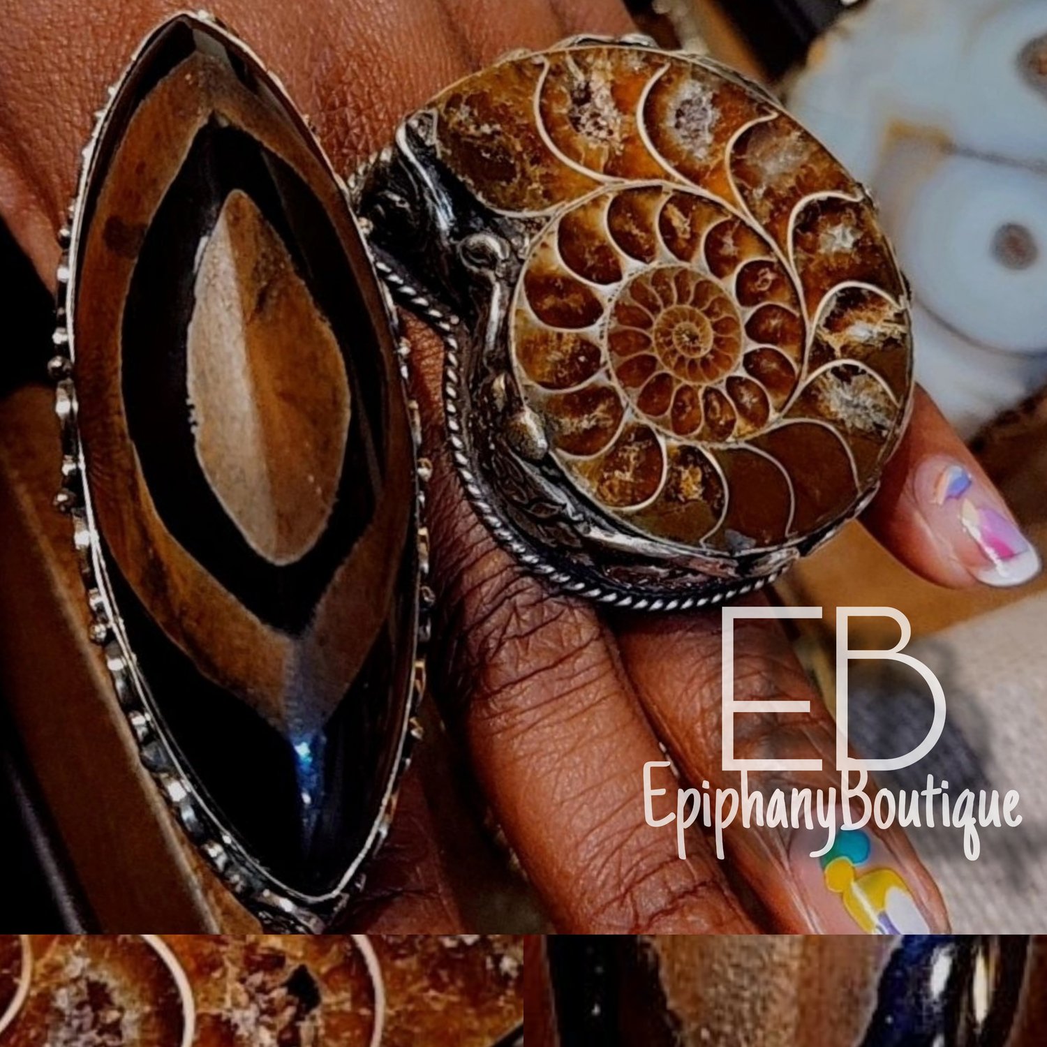 Image of EB Handcrafted Goddess Rings: Fossil & Water Buffalo Horn