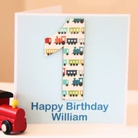 Image 1 of 1st Birthday Card. Personalised First Birthday Card. Trains Birthday Card.