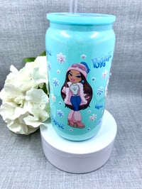 Image 2 of Fashion girl shimmer 16oz glass can tumbler 