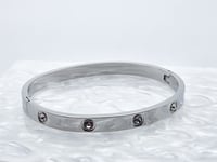 Rhinestone Silver Bangle | Elegant Titanium Steel Bracelet for Special Occasions