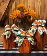 Image 1 of Green Gingham Wooden Pumpkin Trio