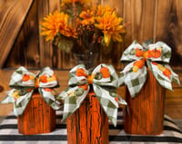 Image 2 of Green Gingham Wooden Pumpkin Trio