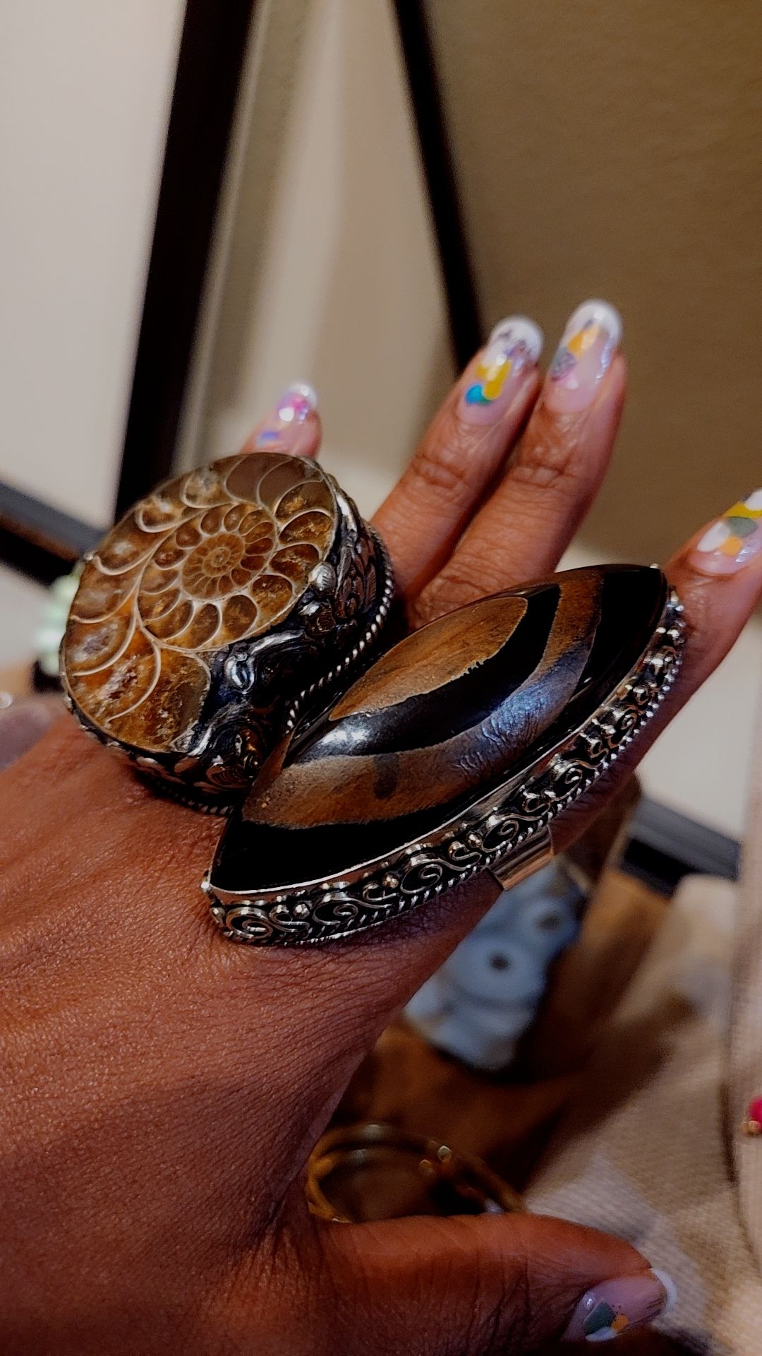 Image of EB Handcrafted Goddess Rings: Fossil & Water Buffalo Horn