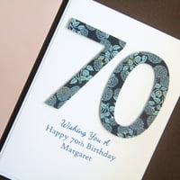 Image 9 of 70th Birthday Card. Personalised 70 Birthday Card. 8 Designs.